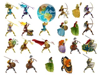 fantasy warriors, monsters and greek mythology gods