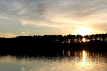 View of the lake in sunset time