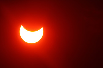 Partial Solar moon Eclipse on a Cloudy Day