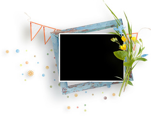 Decorated frame for photo on white background. Scrapbook design