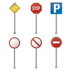 Set of road signs isolated on white background. Vector illustration.
