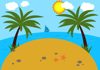 Summer background beach. Sea and a palm tree. Modern flat design. Vector illustration.