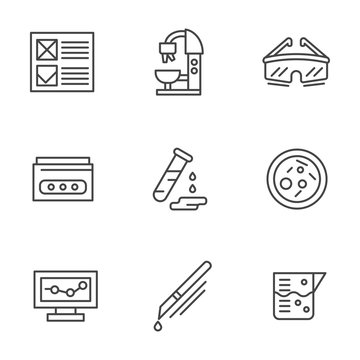 Medical research black line vector icons set