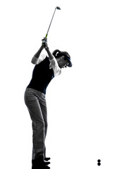 woman golfer golfing silhouette in white background