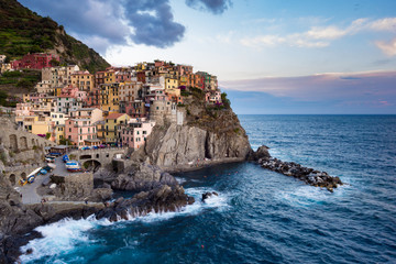 Manarola village in Cinque Terre at dusk