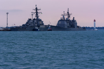 The military ship is moored in the seaport of Odessa on July 12, 2017