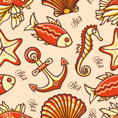 Seamless pattern. Marine ornament. 