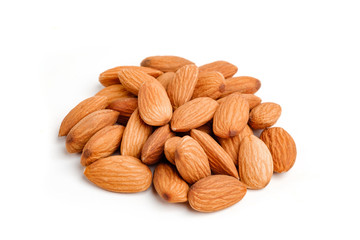 Almond nuts with white isolated color background