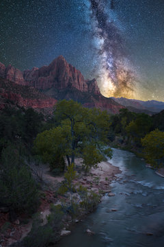 milkyway over the watchman, zion national park, utah