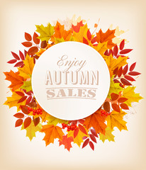 Autumn Sale Banner With Colorful Leaves. Vector