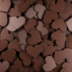 Milk chocolate hearts background. Women's Day theme. 3D Rendering.