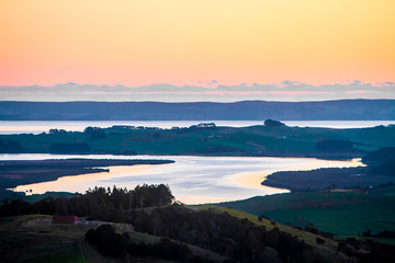 green hills at sunset, landscape picture