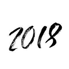 2018 Happy New Year. Beautiful greeting card calligraphy. Black vector illustration. Hand drawn print design. Handwritten modern brush lettering.