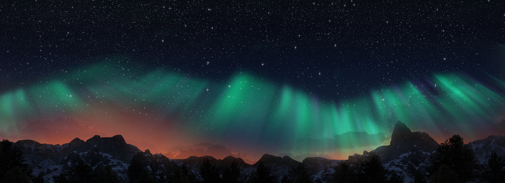 Colorful Northern Lights over starry night sky