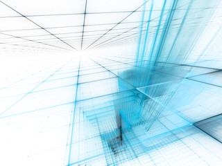 Abstract background element. Fractal graphics series. Three-dimensional composition of repeating grids. Information technology concept. Blue and black colors.