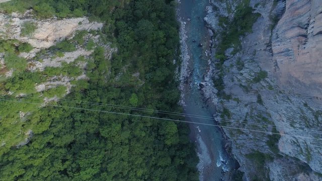 Aerial view of Durdevica Tara arc bridge in the mountains, One of the highest automobile bridges in Europe.