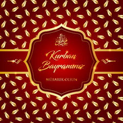 kurban bayrami, islamic festival of sacrifice, eid-al-adha mubarak greeting card vector illustration