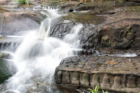 Kbal Spean the mystery waterfall on Kulen mountains range of the ancient Khmer empire in Siem Reap province of Cambodia