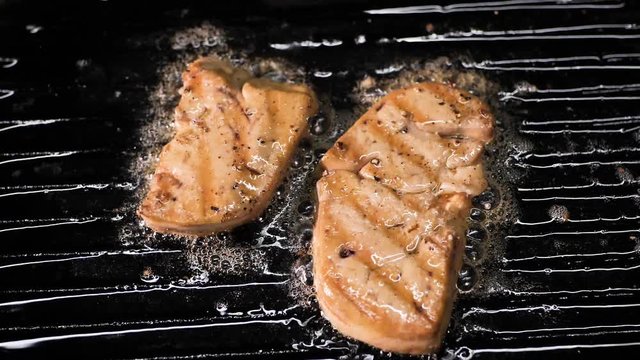 Foie gras, grill slow motion HD