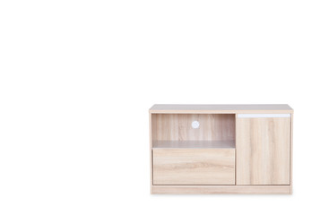 Wooden table for  put television on top isolated on white background with space for copy.
