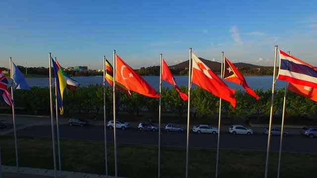 Flags of the World. Canberra by Lake Burley Griffen, Australian Government Embassy, A.C.T
