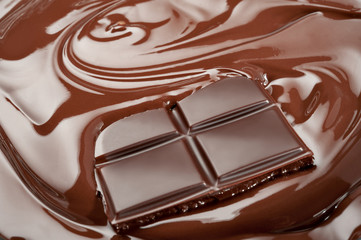 Melted pieces of chocolate in chocolate swirl splash