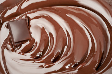 Melted pieces of chocolate in chocolate swirl splash
