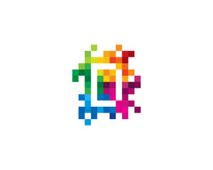 Letter D Pixel Color Mosaic Icon Logo Design Element