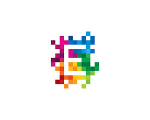 Letter E Pixel Color Mosaic Icon Logo Design Element