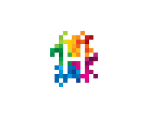 Letter H Pixel Color Mosaic Icon Logo Design Element