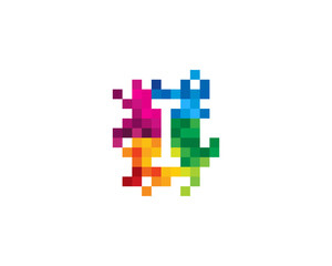 Letter I Pixel Color Mosaic Icon Logo Design Element