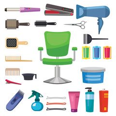 Obraz premium Fashion hairdresser with hair clipper and hairbrush isolated professional stylish barber tools for cutting vector illustration.