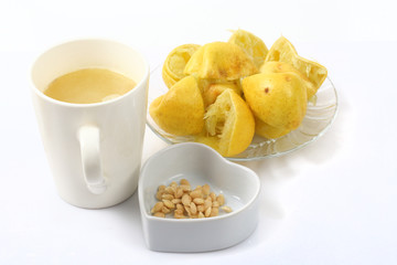 Lemon juice against cancer on white background.