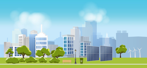 Green eco city and life , relax garden,urban landscape and industrial factory buildings concept.vector illustration