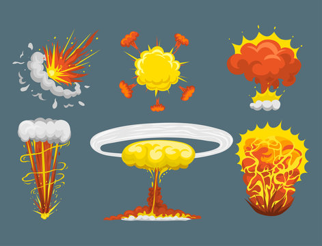 Cartoon explosion boom effect animation game sprite sheet explode burst blast fire comic flame vector illustration.