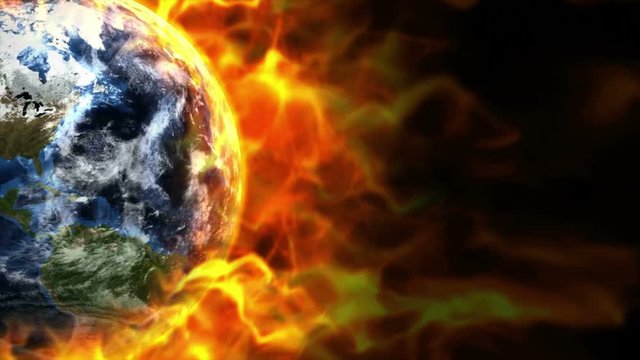 Fiery Earth Animation, Rendering, Background, with Flames, Loop, 4k
