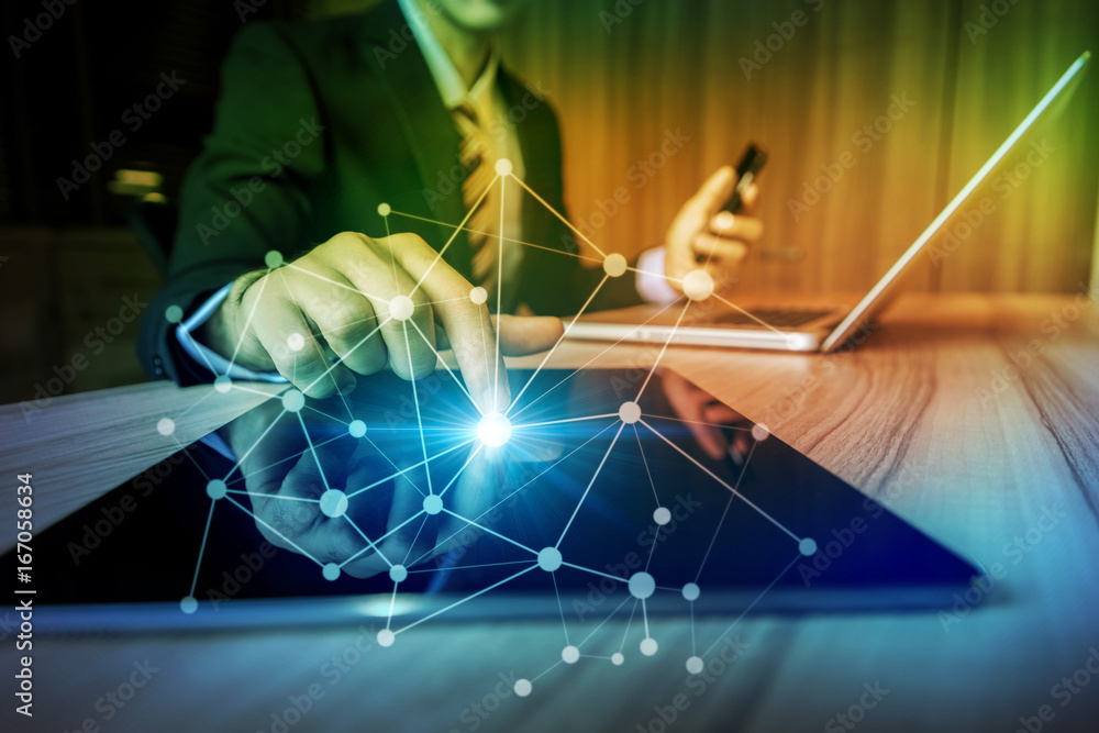 Poster business and information technology abstract. internet of things. information communication network.