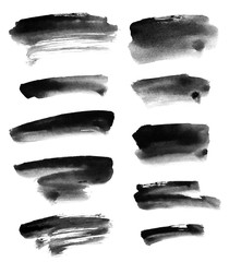 Set of black ink ink on white background