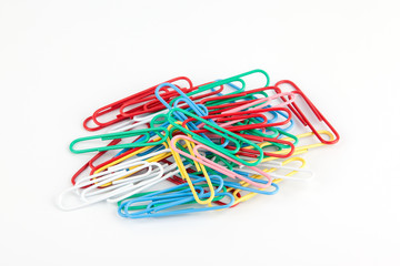 Colorful Paper clip isolated on white background.