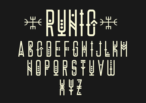 Vector alphabet set. Capital letters in geometric ethnic style with points. For hipster theme, music album cover design.