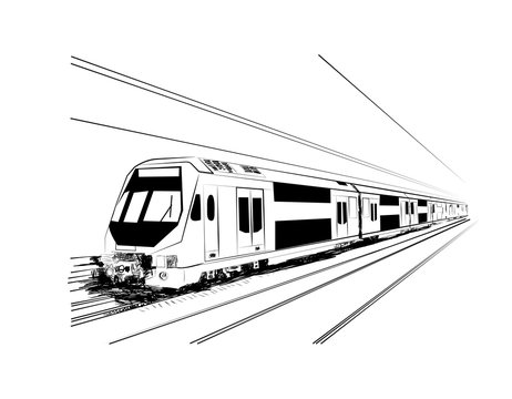recommend clip art: Metro train vector sketches in black lines