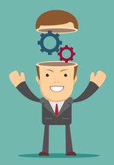 Open minded man with cogwheel inside. Conceptual image .Stock vector illustration for poster, greeting card, website, ad, business presentation, advertisement design