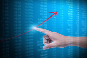 hand with financial chart symbols coming from hand