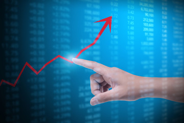 hand with financial chart symbols coming from hand
