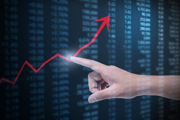 hand with financial chart symbols coming from hand