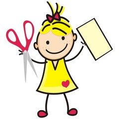 Girl and scissors, vector icon