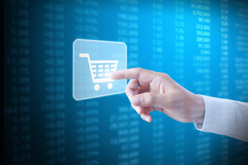 hand with financial chart symbols coming from hand