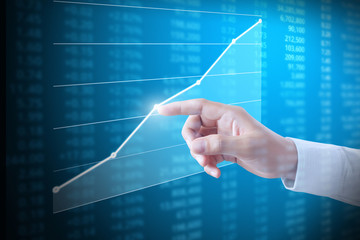 hand with financial chart symbols coming from hand