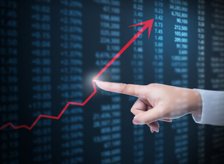 hand with financial chart symbols coming from hand