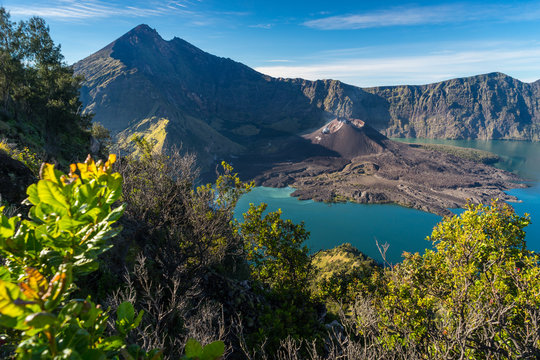 Beautiful landscape of Rinjani active volcano mountain, Lombok island, Indonesia